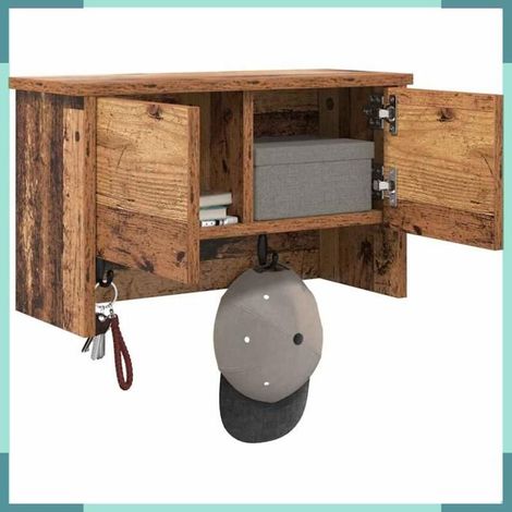 874337 Porte-manteau mural avec étagère Bois ancien 50 x 20 x 30 cm (1/5)