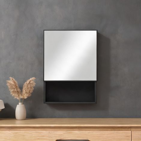 Meuble suspendu noir acier inoxydable avec miroir 46 x 13,5 x 58 (1/5)