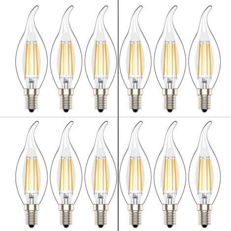 Ampoule LED E14 Flamme,Forme de Bougie,Blanc Chaud(2700K),4W Equivalence Incandescence 40W, Lot de 12 [Classe énergétique A+]