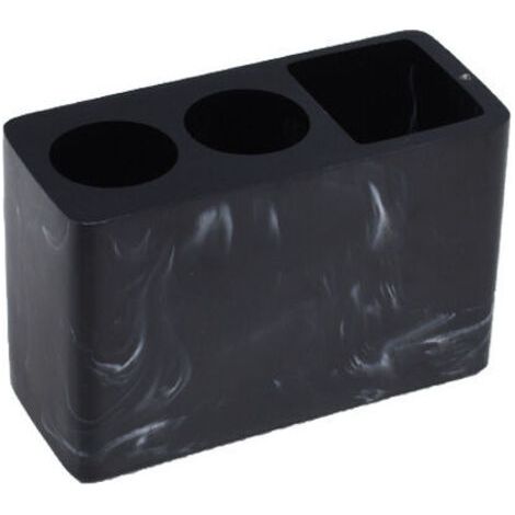 Support de brosse à dents en résine aspect marbre avec espace pour deux brosses à dents électriques et dentifrice - Noir (1/5)