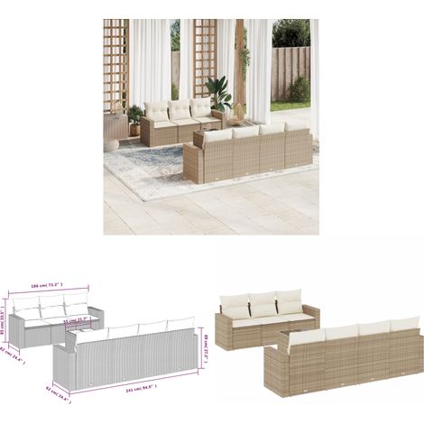 8-tlg. Garten-Sofagarnitur mit Kissen Beige Poly Rattan - Gartenmöbel - Sofa Set - Rattan Möbel - Outdoor Sofa - Lounge Set - Home & Living (1/3)