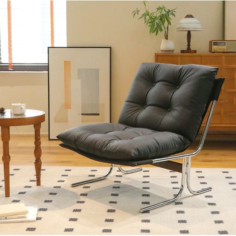 Poltrona d'accento in stile Barcelona, 72 x 84 x 85 cm, rivestimento sfoderabile, struttura leggera, metallo cromato - nero (1/5)