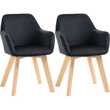 Set de 2 sillas de cocina ergonómicas con reposabrazos y respaldo de poliéster y madera negras (1/5)