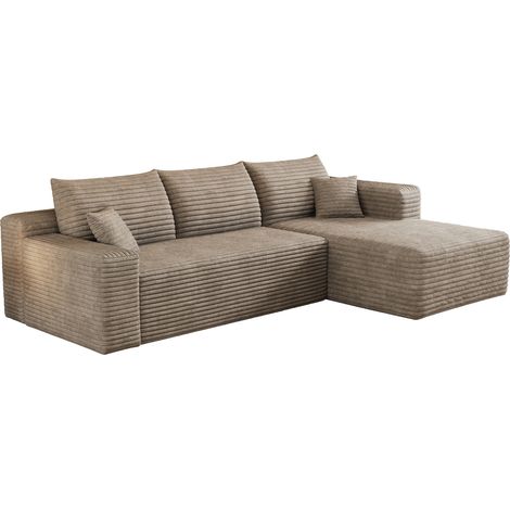 Canapé d'angle L 241 cm en velours côtelé camel, design minimaliste moderne, assise profonde, sans montage (1/5)