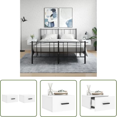 The Living Store Tables de chevet murales 2 pcs blanc 35x35x20 cm - Table De Chevet Murale - Meuble De Rangement Mural - Étagère Murale - Commode Murale - Design Moderne (1/5)
