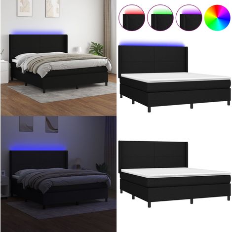 Sommier à lattes de lit matelas LED Noir 180x200 cm Tissu - Sommier Tapissier - Lit Avec Led - Matelas À Ressorts Ensachés - Têted Lit Ajustable - Éclairage LED - Home & Living (1/5)