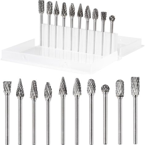 SHINING HOUSE Juego de 10 fresas rotativas de acero de carburo de tungsteno, fresas rotativas de doble corte para herramientas eléctricas, vástago de 1/8" para pulido, grabado y perforación de metales (1/5)