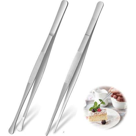 Lot De 2 Pinces Cuisine Inox 30,5 cm, Pincettes Longues Ergonomiques Pour Barbecue, Grill Et Cuisson (1/5)