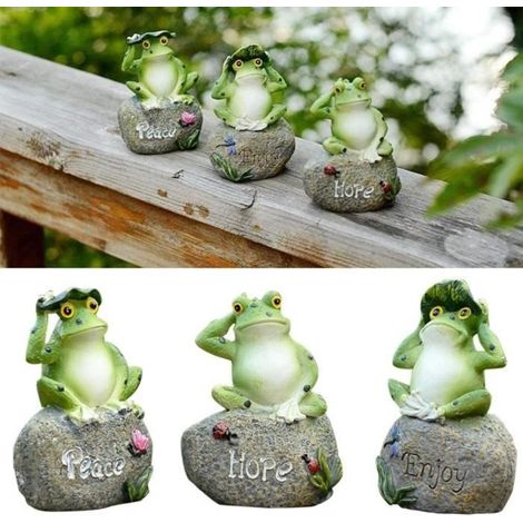 3 PCS Jardin Grenouille Statue Décoration,Grenouilles Assis Sur Sculptures En Pierre Intérieur En Plein Air Colle@Z9749 (1/4)