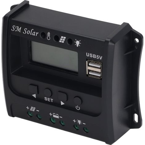 Contrôleur de panneau solaire à charge PWM en 3 étapes, microcontrôleur intelligent, plaque en aluminium ABS, 12 V/24 V, contrôleur de charge solaire SEC10 (10 A) (1/5)