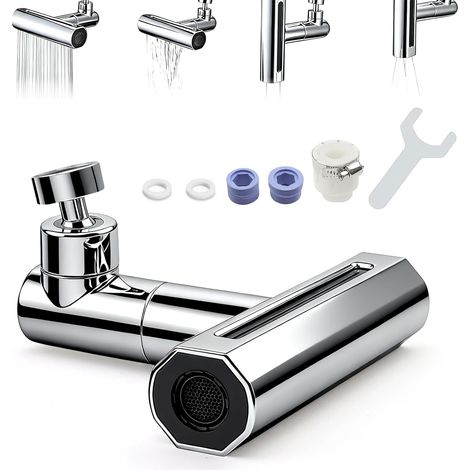 4 en 1 Rallonge Robinet Cuisine, Prolongateur Robinet en Cascade, Aerateur Robinets Economie D'eau Rotatif Multifonctionnel avec Adaptateur, pour Cuisine et Salle de Bain (1/5)
