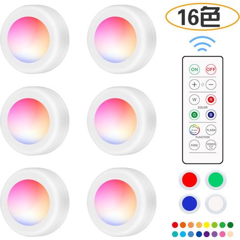 Projecteur LED sans fil auto-adhésif - Éclairage de placard RGB à intensité variable, alimenté par piles, avec télécommande - Éclairage d'armoire, éclairage sous meuble de cuisine (1/5)