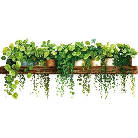 Adhesivo decorativo de pared con planta colgante en maceta de madera - 26x58cm  Motivo de planta colgante en maceta de madera, PVC ecológico reposicionable. Apto para paredes, vidrio, azulejos y espej (1/5)