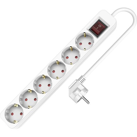 Steckdosenleiste mit Verlängerungskabel, 6 Steckdosen, mit Schalter, 1,5 m Schuko-Kabel