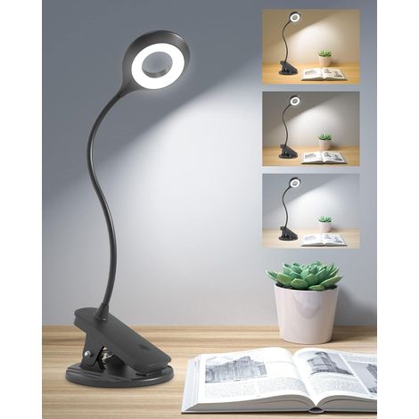 ZOLGINAH Lámpara de escritorio con abrazadera, lámpara de abrazadera de atenuación continua de 3 colores para cama, luz de lectura flexible de 360 °, luz de libro de lectura, lámpara con clip de recar (1/5)