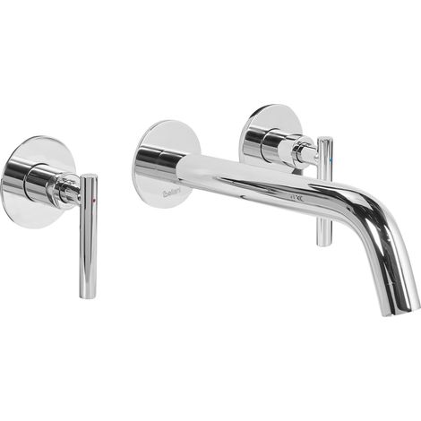 Grifo mezclador de latón para lavabo 3 orificios con doble mando montaje en pared plateado Ishinca