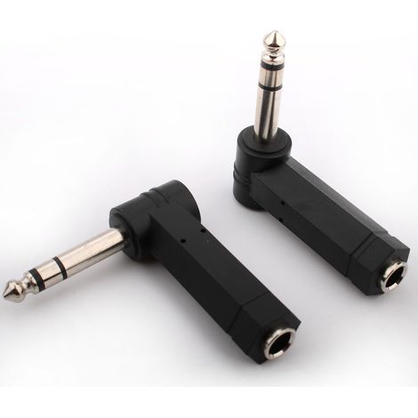 Paquete de 2 adaptadores de conector macho TRS estéreo de 6,35 mm (1/4") en ángulo recto a conector hembra TRS estéreo de 6,35 mm (1/4"), adaptador de audio de 6,35 mm en ángulo recto para altavoces y