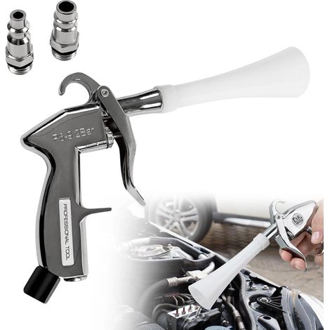 Pistola ad aria compressa a 360° per la pulizia dell'auto – Pressione da 6,2 a 9 bar – Con 2 raccordi a innesto rapido – Per la pulizia di auto, officina e casa – Gancio per appendere (1/5)