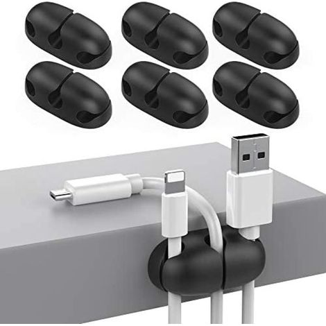 Paquete de 6 bridas adhesivas resistentes para organizar cables de alimentación USB, para el hogar, la oficina y el coche (negras). (1/4)