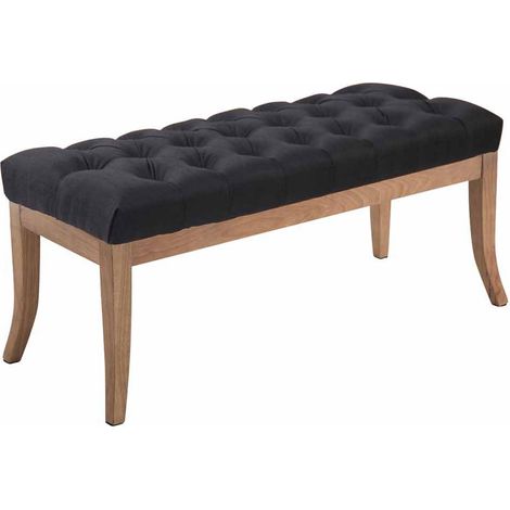 Banco de diseño Chesterfield 100 cm con costuras decorativas tela negra base madera clara 100003697 (1/3)