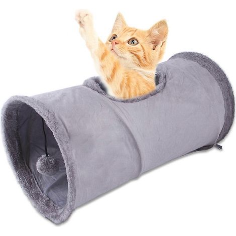 Jouets pour chats avec rangement, tunnel pour chat pliable en daim, tunnel pour chat de différentes couleurs - Gris (1/5)