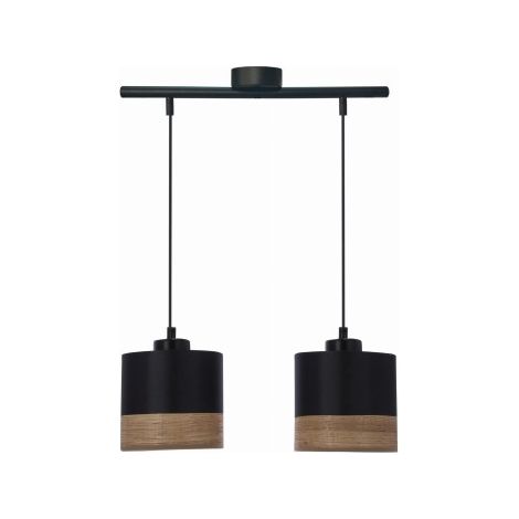 Lampe à suspension Porto noire 2x60w e27 abat-jour noir + marron