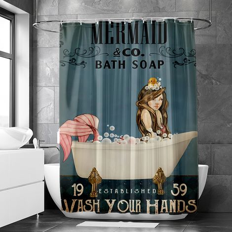 Rideau de douche motif chat et chien rétro décoratif, polyester imperméable, 90x180 cm (1/5)