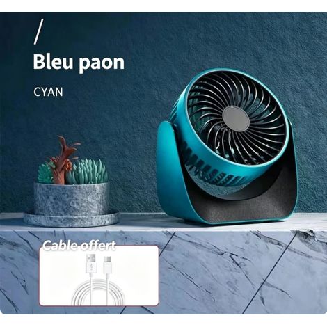 Memkey – Mini ventilateur USB silencieux 3 vitesses – Rotation 360° – Alimentation USB – Vent fort et doux pour chambre, bureau, voiture, camping(Modèle rechargeable) (1/5)