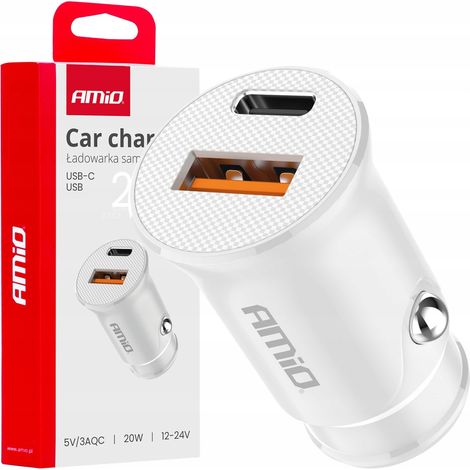 Caricabatterie da auto da 20 W USB-A + USB-C AMIO-03877 (1/4)