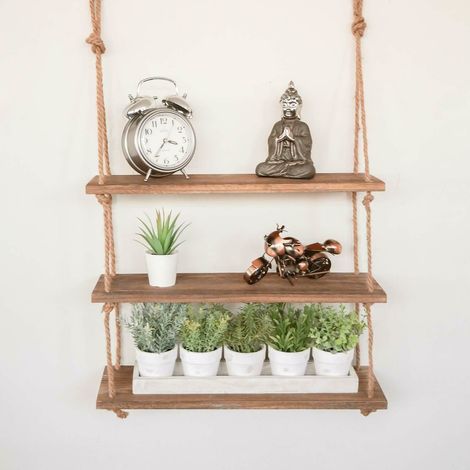 3 Tier Vintage Shabby Chic Shelving With Rope Shelf Rustic Floating Shelf Multiple Tiered Shelving Wall Hanging Storage Home Storage Organisation (3 Tier Vintage Rope Shelf) (1/5)