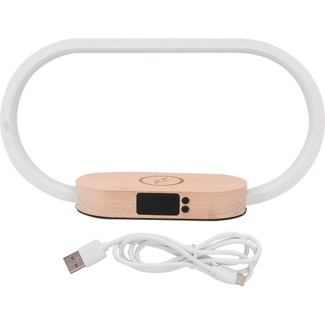 Ortviai Lampe de chevet tactile avec chargeur sans fil et horloge, 270 lm, 10 W, bois massif et aluminium (1/5)