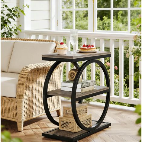 Table basse d'appoint 60x30x65 cm en MDF et métal noir, avec rangement pour salon FloraGrace (1/5)