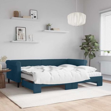 Tagesbett Ausziehbar mit Matratzen Blau 90x200 cm Samt (1/5)