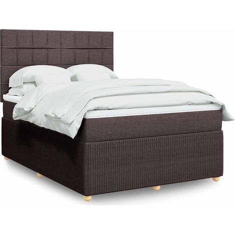 Cama box spring con colchón tela marrón oscuro 140x190 cm