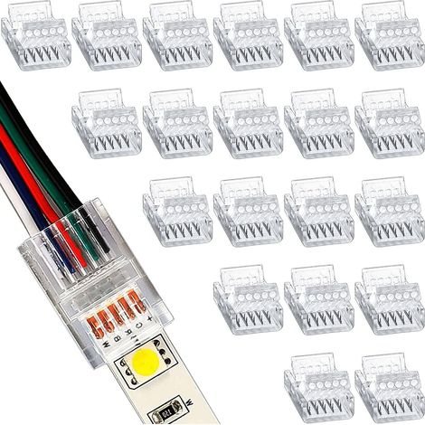 20 Pièces Connecteur Bande LED RGBW de 12mm 5 Broches Connecteur, LED Rapide Connector 5 broches 12 mm Connecteurs Gapless pour connexion de bande LED