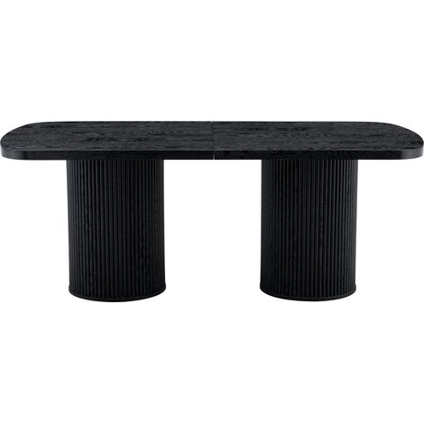 Table à manger ovale 180 × 90 × 76 cm - Pied colonne cannelé - Style Wabi-Sabi et Mid-Century - MDF - Noir (1/5)