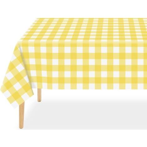 Lot de 3 nappes jetables à carreaux jaunes et blancs en plastique imperméable pour pique-nique, anniversaire, fête, fête prénatale (137 x 274 cm) (1/4)