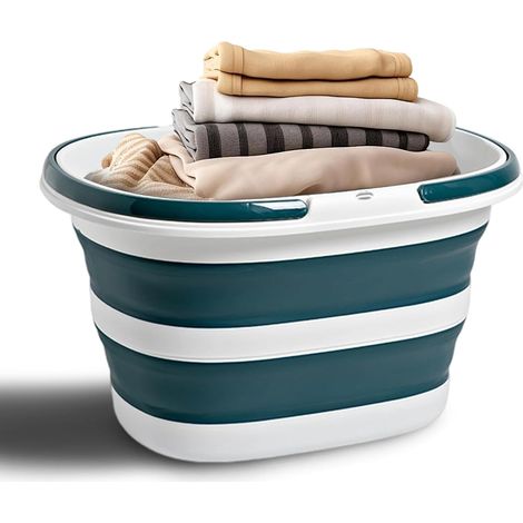 Seau Pliable de 16L avec Poignées, Portable Seau de Nettoyage en Silicone, Bassine Pliable pour Le Nettoyage, Le Rangement, Idéal pour Le Camping, la Maison et Les Déplacements, Bleu (1/5)