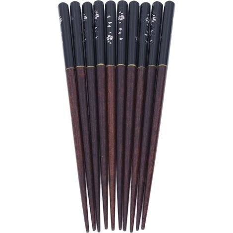 Lot de 5 paires de baguettes Phoebe Zhennan imprimées, réutilisables, 23 cm de long, compatibles avec la vaisselle japonaise, coffret noir. (1/5)