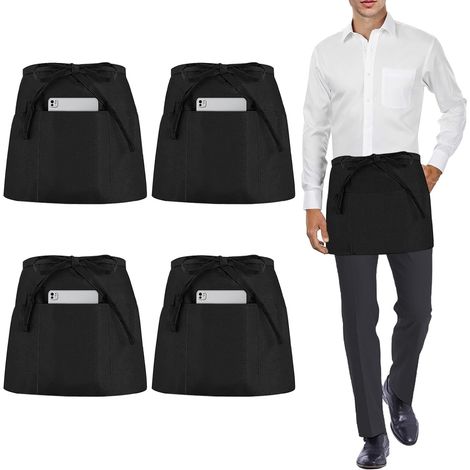 4 Pièces Tablier de Taille, Courts Cuisine Tablier pour Hommes Femmes Serveuse Chef, Parfait pour Restaurant Café Bar (1/5)