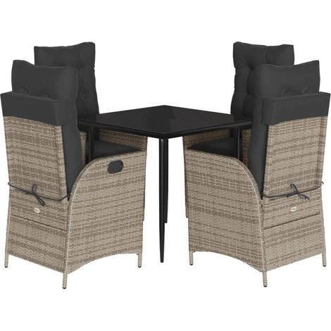 Ensemble à manger de jardin 5 pcs  Mobilier de jardin coussins gris résine tressée (1/5)