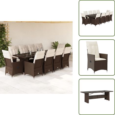 Cojines para sillas - vidaXL Set de mesa y sillas de jardín 11 pzs y cojines ratán PE marrón - Muebles de jardín