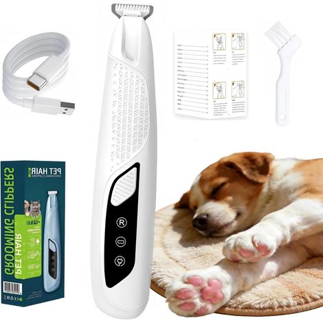Pfotentrimmer für Hunde mit LED-Licht, Leise Hundepfoten Trimmer Pfoten für Pfoten, Augen, Ohren, Gesicht, Lame Large de 18 mm, Tondeuse Rechargeable pour Chiens et Chats (Blanc) (1/5)