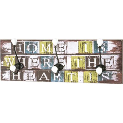 Patère Murale 3 Crochets "Home" 60cm Multicolore