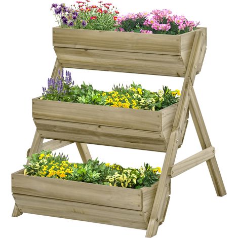 3 Tier Raised Garden Bed Wooden Elevated Planter Box Kit, 66L  Flower, Vegetable, Herb, 65x75x78cm, Green (1/5)