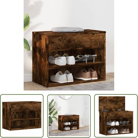 The Living Store Banc à chaussures Chêne fumé 60x30x45 cm Bois d'ingénierie - Meuble Entrée - Banc Chaussure - Rangement Chaussures - Meuble Rangement - Étagère Chaussures (1/5)