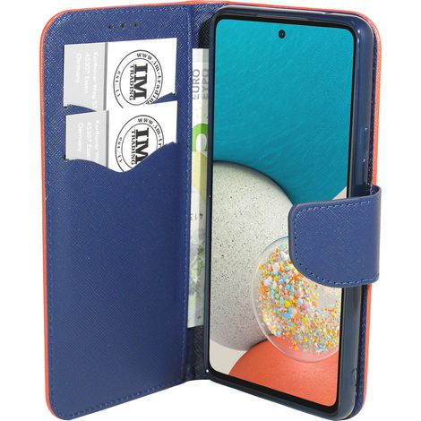 Buch Tasche "Fancy" kompatibel mit SAMSUNG GALAXY A53 5G Handy Hülle Etui Brieftasche Schutzhülle mit Standfunktion, Kartenfach Rot-Blau (1/5)