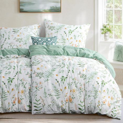 Bettwäsche-Set 135x200 cm 4-teilig mit Blumenmuster, Mikrofaser, bügelfrei