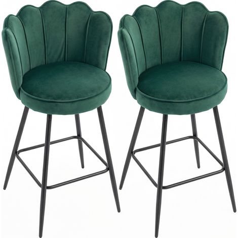 Juego de 2 taburetes de bar, sillas de bar con respaldo y reposapiés, patas de acero, 54 x 55 x 97 cm, verde oscuro. (1/5)