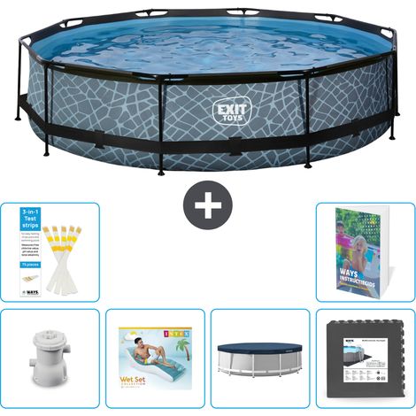 Exit Pool Rund - Steinoptik - 360x76 cm - 7-teilig S185